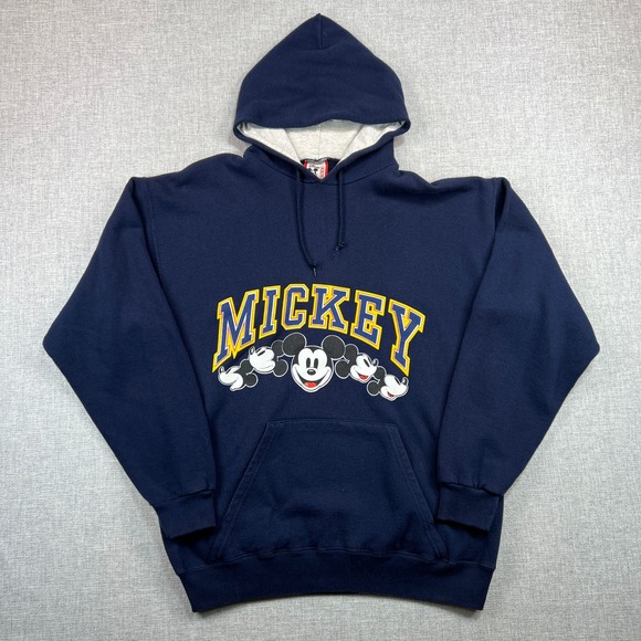 Vintage Disney Designs Mickey Mouse Hoodie Sweatshirt Men Large Made in USA Blue - Picture 1 of 7